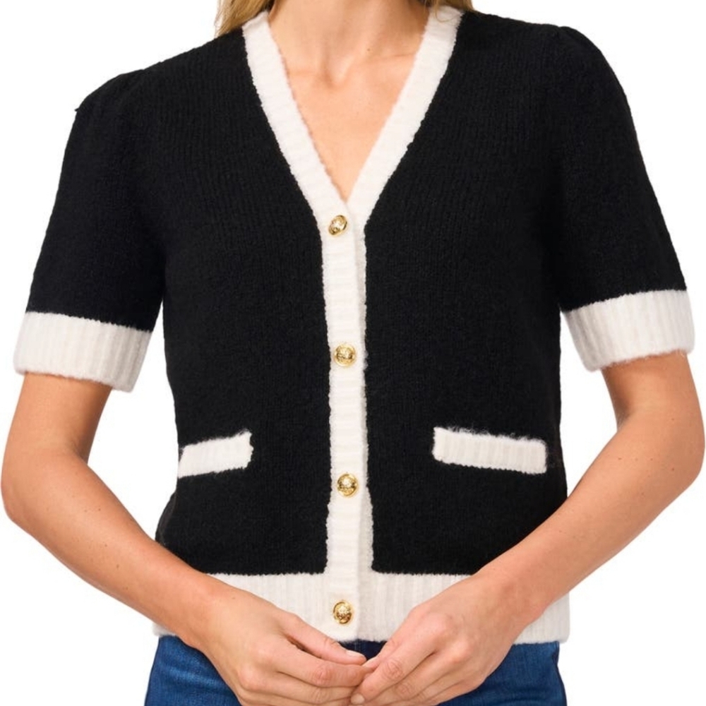 NEW CECE | Contrast Trim Cardigan Sweater - Picture 3 of 7